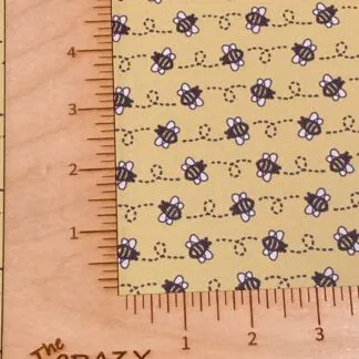 Honey Bee Line on Yellow faux leather printed vinyl sheet
