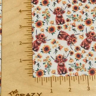 Highland Cow and Sunflower faux leather printed vinyl sheet