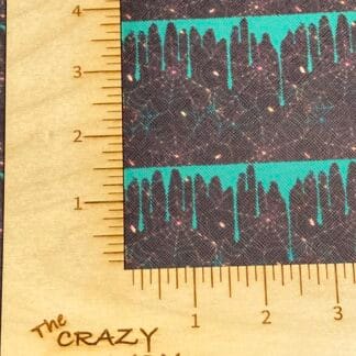 Splatter - Green Slime on Black faux leather printed vinyl sheet